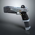 Modern Tactical Pistol With Metallic Body Black Grip And Ergonomic Design Features