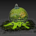 Green Pumpkin Vegetable With Carved Smiley Face Yellow Liquid And Mottled Surface