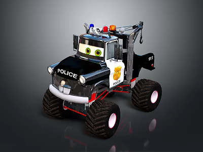 Cartoon Police Monster Truck With Flashing Lights Large Wheels And Logo 3d model