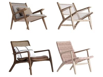Modern Accent Chairs With Wooden Frames And Woven Details In Various Colors 3d model