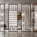 Modern Stylish Room Dividers With Metal Frames Glass Panels And Geometric Patterns