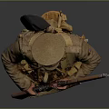 Game Movie Character Soldier In Military Uniform With Rifle Hat And Gear