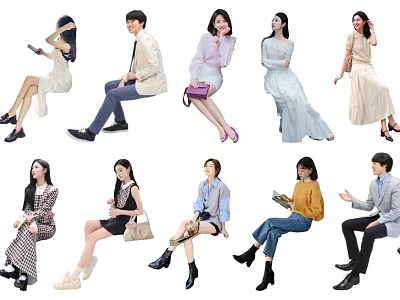 Group of People in Various Poses Wearing Different Outfits and Accessories 3d model