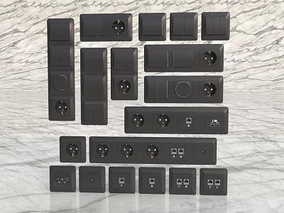 Black Electrical Switch Panels With Various Designs Sockets And Different Switch Configurations 3d model