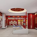 Red Themed Exhibition Hall Interior With Five Pointed Stars And Historical Display Elements