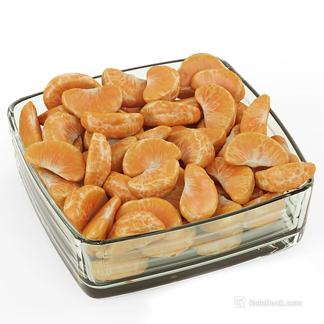 Square Ceramic Bowl Filled With Fresh Juicy Mandarin Orange Segments 3d model 