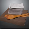 Everyday Household Supplies With Stacked Tissues Wooden Spoons And Cutting Board