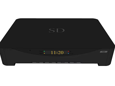 Television with Black Set Top Box Featuring SD Logo and Digital Time 3d model