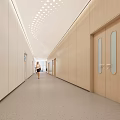 Elevator Hallway Featuring 2F Sign Wooden Walls Ceiling Lights And Medical Staff In White Coat