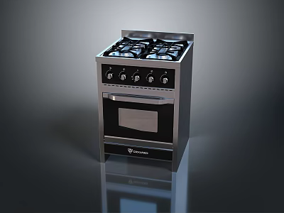 Stainless Steel Gas Stove Oven With Four Burners And Control Knobs For Kitchen Cooking 3d model
