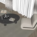 Black Round Coffee Table With Tray Book Glasses And White Decor Near Beige Sofa Chair