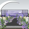 Elegant Banquet Hall Featuring Purple Flowers White Curved Arch and Decorative Tables