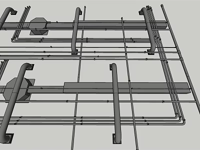 Industrial Pipeline Installation Structure With Multiple Metal Pipes Support Brackets And Grid Layout Design 3d model