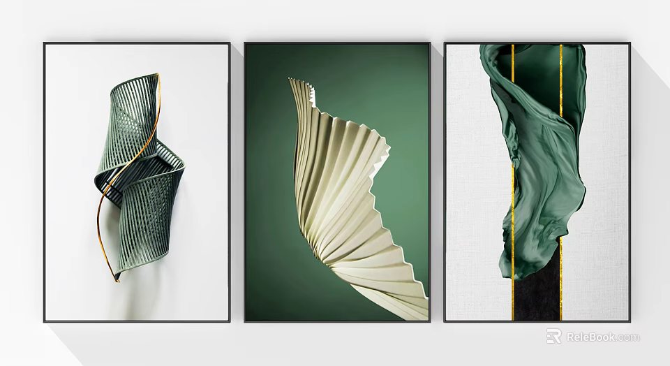 Abstract Modern Wall Art With Green Background And White Geometric Shapes 3d model 