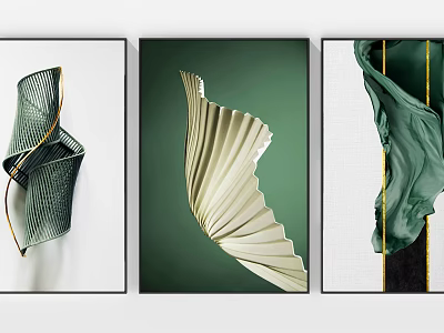 Abstract Modern Wall Art With Green Background And White Geometric Shapes 3d model