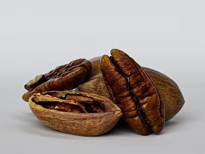 Pecans Featuring Whole And Shelled Nuts Displaying Inside Texture And Appearance 3d model