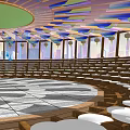 Pergola With Colorful Ceiling Wooden Structure Circular Design And City View