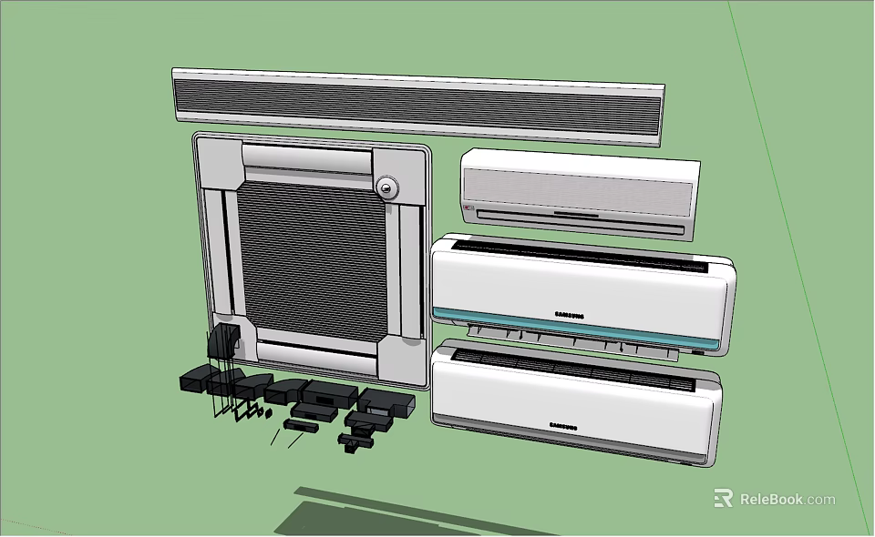 Various Air Conditioner Fan Types with Design Components and Installation Parts 3d model 