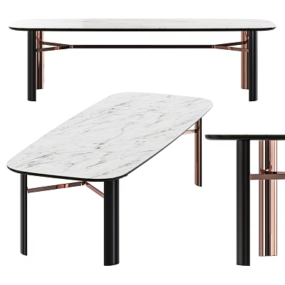 Elegant Modern Dining Table With Marble Top And Black Copper Metal Legs Design 3d model