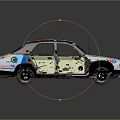 Vintage Rally Racing Car with Sponsors Stickers Number 32 and Colorful Stripes