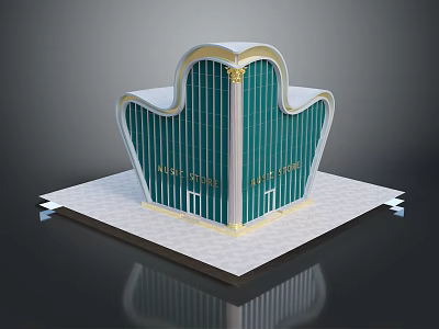 Grand Theatre 3D Model With Green Glass Facade White Decorative Borders And Ornate Top Design 3d model