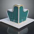 Grand Theatre 3D Model With Green Glass Facade White Decorative Borders And Ornate Top Design