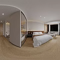 Modern Hotel Guest Room Interior Design With King Bed Wooden Floor Minimalist Walls And Sofa