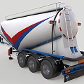 Functional Tanker Trailer For Liquid Transport With White Body Red Blue Stripes And Multiple Wheels