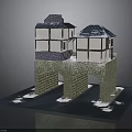 Traditional Architecture With White Brown Facade Dark Roof On Stone Bridge Over Water Surface