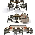 Modern Dining Table Set With Upholstered Sofa Dining Chairs Wooden Tabletop And Metal Frame 3d model