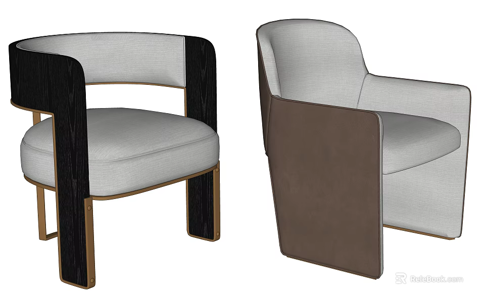 Modern Single Sofa With Light Grey Upholstery Dark Wood Armrest And Bronze Metal Legs 3d model 