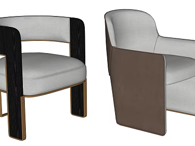 Modern Single Sofa With Light Grey Upholstery Dark Wood Armrest And Bronze Metal Legs 3d model