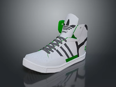 Adidas White High Top Sneakers With Green Accents Black Details And Three Stripes Logo 3d model