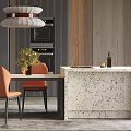 Modern Restaurant Interior With Orange Chairs Dining Table And Pendant Light 3d model