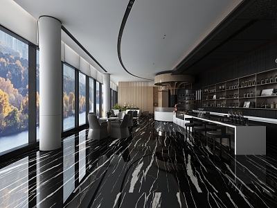 Black White Grey Cafe Reception Hall 3d model