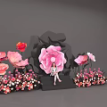 Stunning Photo Check-in Spot With Large Pink Flower Red Pink Blooms And Black Background Decoration