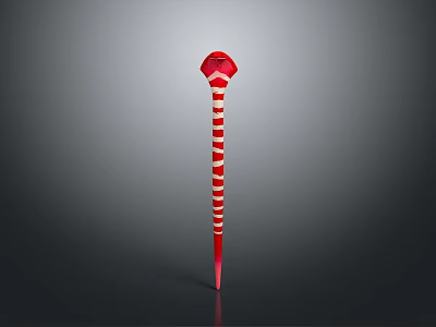 Red and White Striped Slender Snake With Diamond Shaped Head On Gray Background 3d model