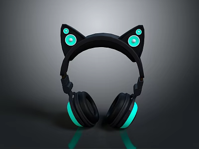 Cat Ear Headphones With Glowing Ears Green LED Lights And Black Over Ear Design 3d model