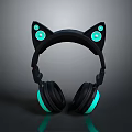 Cat Ear Headphones With Glowing Ears Green LED Lights And Black Over Ear Design