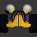 Yellow Go Kart With Black Stripes Large Tires And Dual Exhaust Pipes