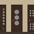 Three Brown Wooden Doors With Various Circular Patterns For Interior Design 3d model