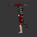 Anime Style Samurai Character In Traditional Outfit With Pink Cherry Blossom Umbrella