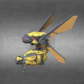 Futuristic Yellow And Gray Mechanical Creature With Wings And Red Eyes
