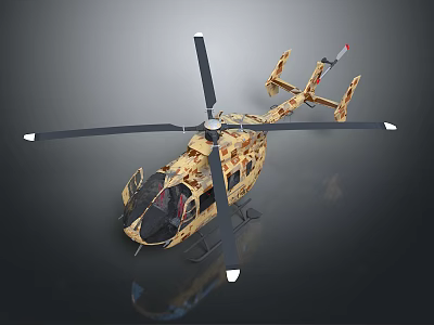 Detailed Helicopter 3D Model Featuring Camouflage Pattern Main Rotor Tail Rotor And Transparent Cockpit 3d model