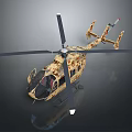 Detailed Helicopter 3D Model Featuring Camouflage Pattern Main Rotor Tail Rotor And Transparent Cockpit
