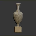 Intricate Handled Vase Shaped Stone Sculptural Carving With Square Base And Decorative Patterns