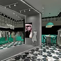 Vogue Style Clothing Store with Hanging Clothes Mannequin Mirror Pendant Light and Geometric Tile