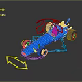 Blue Racing Car Model with Red Frame Black Wheels and Colorful Arrows