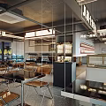 Modern Café Interior Design With Hanging Lights Wooden Tables And Comfortable Chairs
