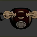 Vintage Telephone Design With Rotary Dial Brass Components Wooden Base And Black Cord